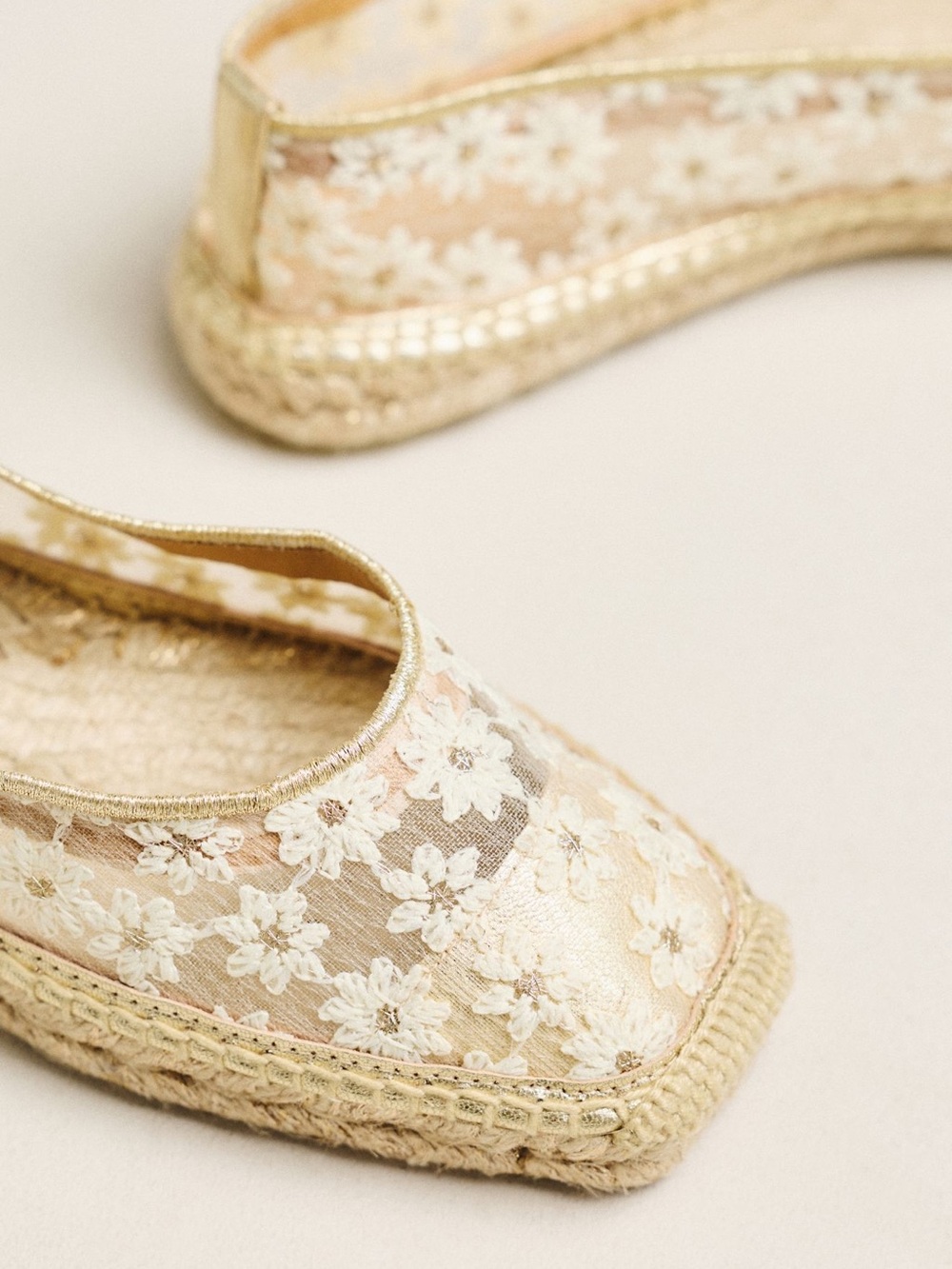 Castañer Gold Floral Lace Espadrille Flats - Women